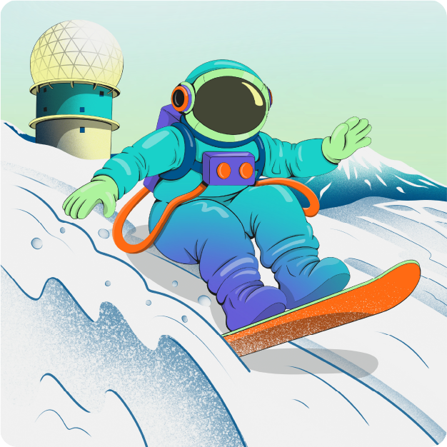Astronaut snowboarding in space